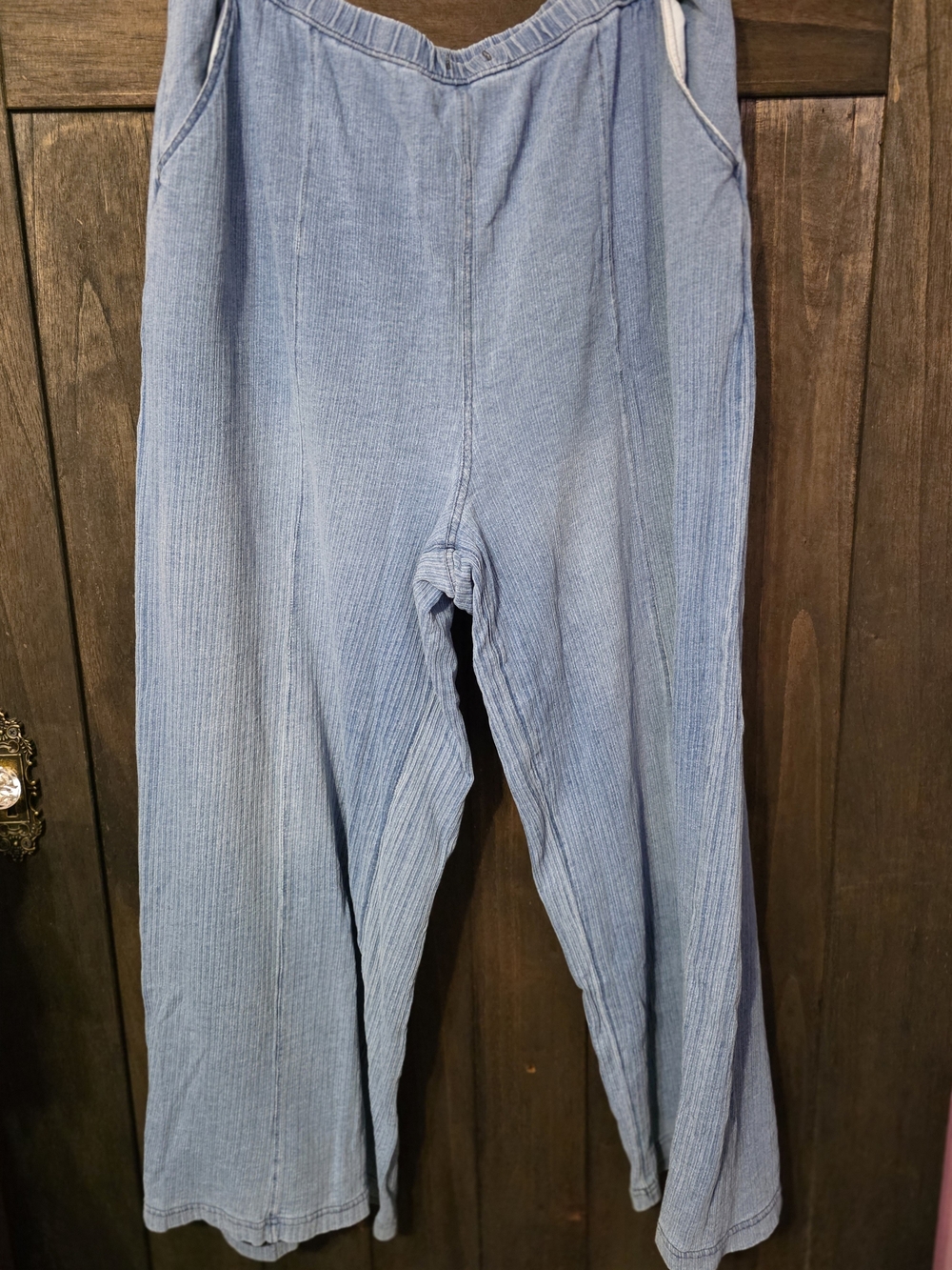 HALARA Light Blue Ribbed Wide-Leg Jeans